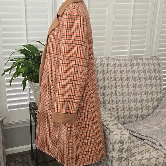 Talbots Campfire Plaid Wool Blend Trench Coat Size 12 NWOT - Picture 7 of 15